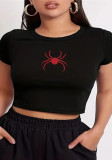 Women spider print Round Neck Crop T-shirt