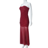 Women Summer Backless Sleeveless Mesh Dress