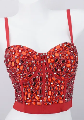 Women Nightclub Strapless Beaded diamond suspender top