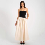Women summer contrast color Strapless sleeveless dress