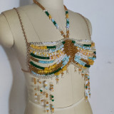 Women exotic sexy colored stone beaded vest beach holidays chest chain bead bras