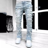 Men's Street Stretch Patch Denim Straight Pants