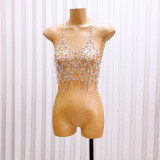 Women hollow backless Halter Neck beaded body chain