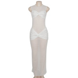 Spring see-through mesh sexy solid women's jumpsuit