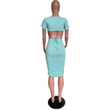 Spring Summer fashionable solid color round neck back hollow midi dress