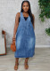 Women's solid color V-neck sleeveless denim dress