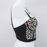Women Nightclub Strapless Beaded diamond suspender top