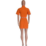 Women's fashion sexy solid color button Crop Shirt split skirt two-piece set