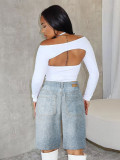 Spring Summer women's loose beaded midi denim pants with belt