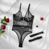 Women Mesh Underwire Lace See-Through Sexy Basic Bodysuit Sexy Lingerie