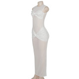 Spring see-through mesh sexy solid women's jumpsuit