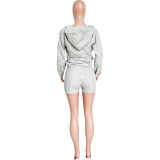 Women's Fashionable casual long sleeve sun protection Hooded Top and Shorts set