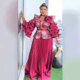 African Women lace print Formal Party Maxi Dress two-piece set