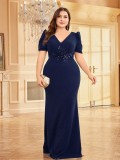 Women Short Sleeve Fishtail Formal Party Evening Dress