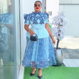 Plus Size African Women Top Skirt with Belt Two-piece Set