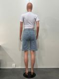 Spring Summer women's loose beaded midi denim pants with belt