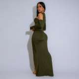 Fashionable Solid Color Slim sexy hollow slit long dress
