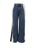 Women's street fashion leopard print patchwork straight denim trousers