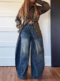 Wide leg women's denim pants