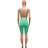Summer fashionable beach holidays casual ribbed solid color two-piece shorts set