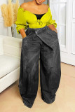 Wide leg women's denim pants