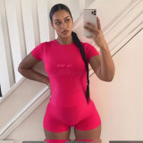 Fashionable short sleeve casual solid color two-piece shorts set