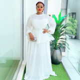 Plus Size African Women ruffle patchwork pleated long-sleeved dress