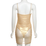 Spring Summer women's sexy see-through high waist slim solid color strap dress