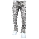 Men's Street Stretch Patch Denim Straight Pants