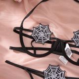 Women Net Lace-Up Binding Suspender Halter Neck Sexy Lingerie Set