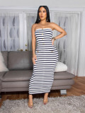 Strapless striped slim long dress