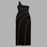 One-shoulder diamond split sexy elegant women's party evening dress