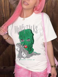 Women's round neck short-sleeved English printed T-shirt