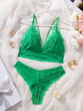 Sexy green lace triangle cup comfortable breathable open crotch panties two-piece lingerie set