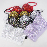 Women Nightclub Strapless Beaded diamond suspender top