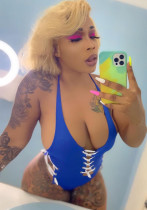 Women's sexy solid color Halter Neck one-piece hollow swimsuit