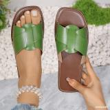 Summer Plus Size women's fashionable leather flip flops outdoor wear flat slippers
