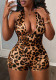 Summer women's sexy deep V low back halter neck butt lift leopard jumpsuit