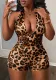 Summer women's sexy deep V low back halter neck butt lift leopard jumpsuit