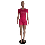 Fashionable short sleeve casual solid color two-piece shorts set