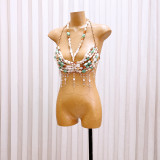 Women hollow backless Halter Neck beaded body chain