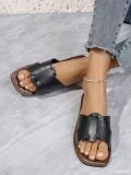 Summer Plus Size women's fashionable leather flip flops outdoor wear flat slippers
