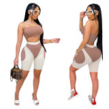 Women's summer fashionable color matching tight fitting strapless two-piece shorts set