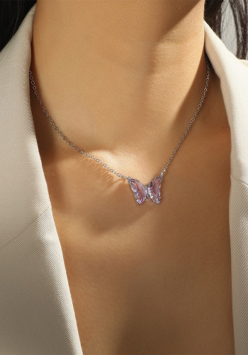 Women's purple butterfly pendant necklace