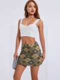 Women's print patchwork chic sexy trendy slim short skirt
