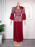 African Women lace print Formal Party Maxi Dress two-piece set