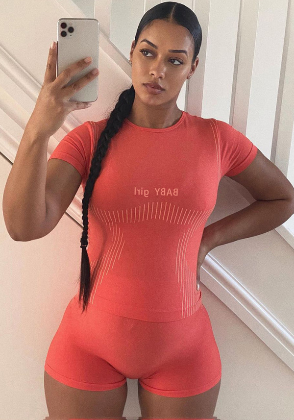 Fashionable short sleeve casual solid color two-piece shorts set