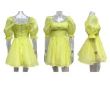 Women Solid retro bubble sleeve princess dress