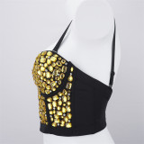 Women Nightclub Strapless Beaded diamond suspender top