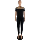 Women's spring and summer fashionable print short-sleeved two-piece trousers set